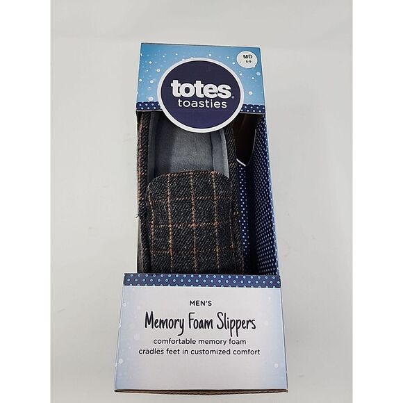 Totes Toasties Men's Medium 8-9 Memory Foam Dark Charcoal Slippers, BRAND NEW‎ - Picture 1 of 10